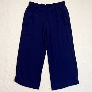 Chicos Wide Leg Capri Pants Pull On Navy Blue Casual Comfy Size XS Fits‎ Medium